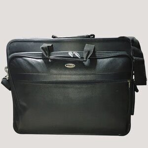 Targus Black Leather Laptop Large Multi Pocket Messenger Bag Shoulder Strap Top